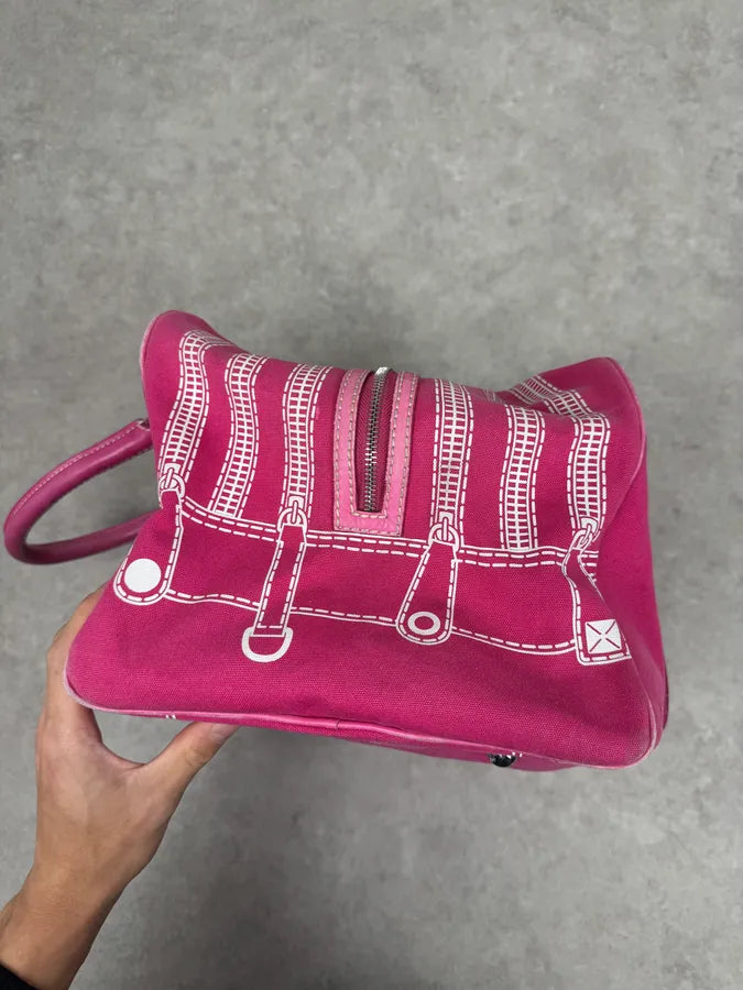 2000s Dolce & Gabbana Lily Trompe L’Oeil Zip Pink Handle Bag gWQaAVd 5