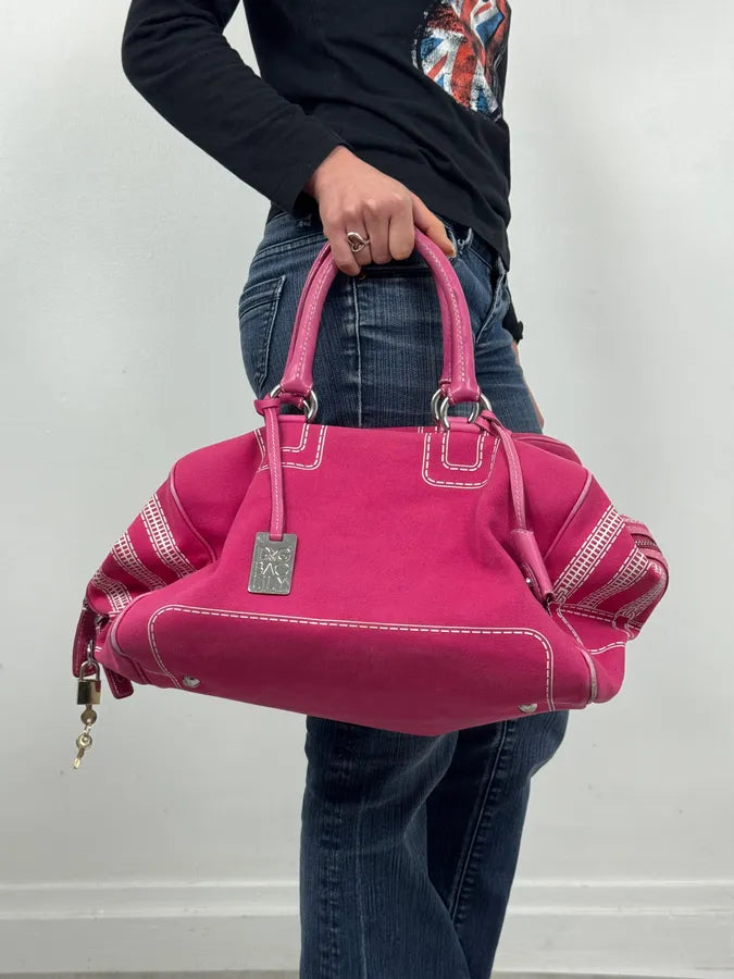 2000s Dolce & Gabbana Lily Trompe L’Oeil Zip Pink Handle Bag gWQaAVd 6