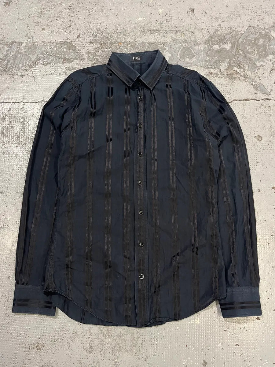 2000s Dolce & Gabbana Lined Mafia Navy Shirt NFWmDhs 0
