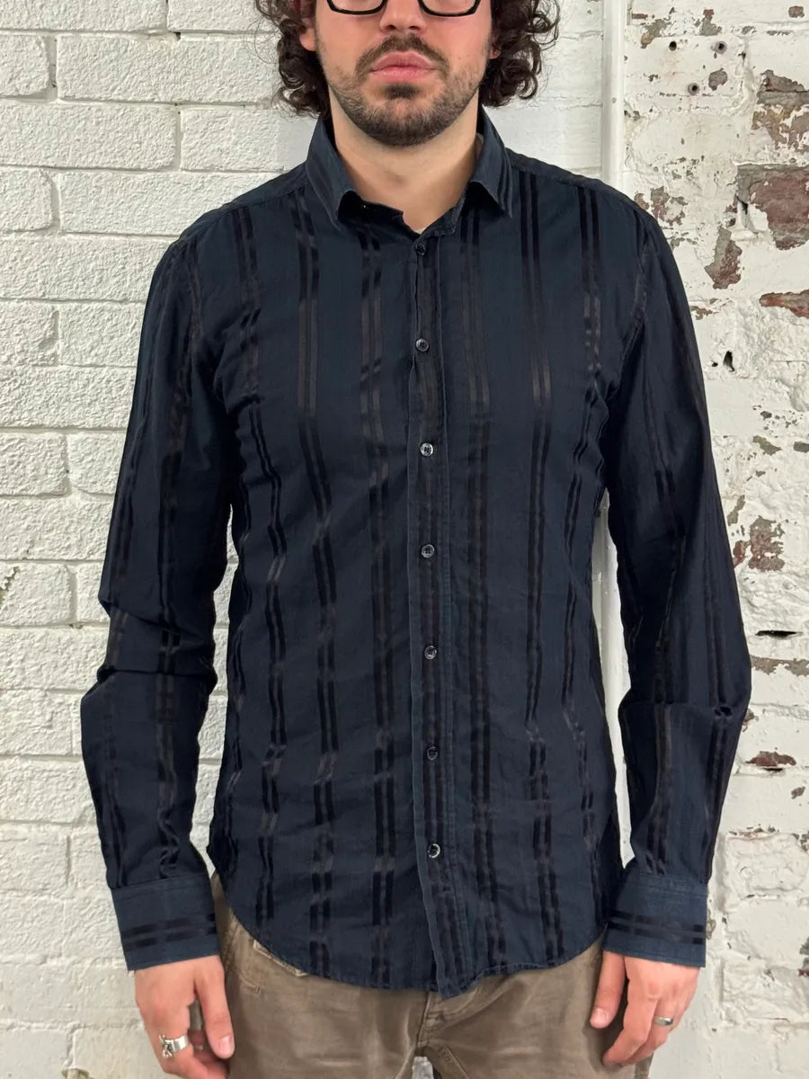 2000s Dolce & Gabbana Lined Mafia Navy Shirt NFWmDhs 1