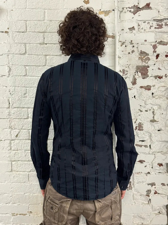 2000s Dolce & Gabbana Lined Mafia Navy Shirt NFWmDhs 2