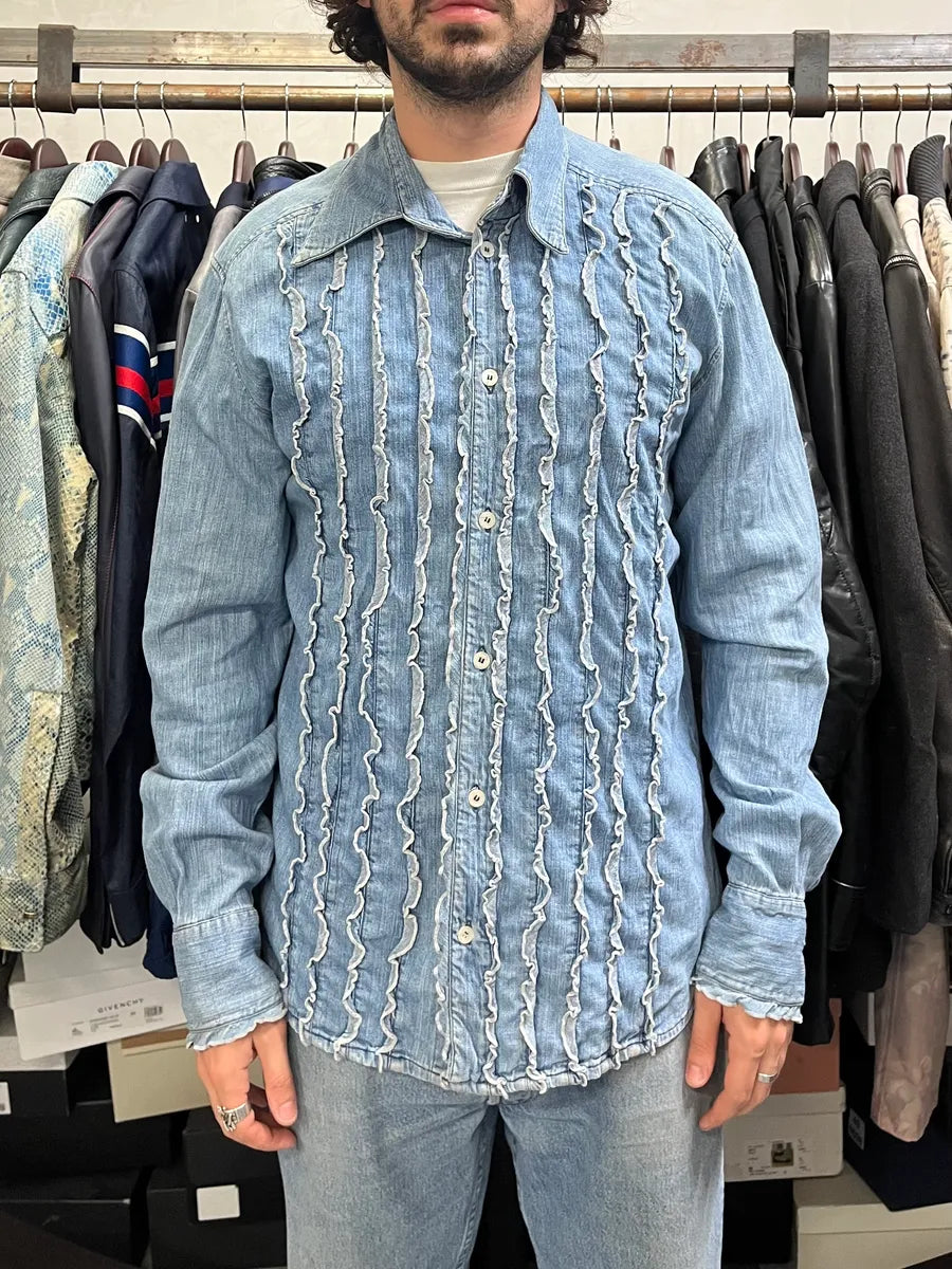 2000s Dolce & Gabbana Lines Blue Denim Shirt LTCKSAd 0