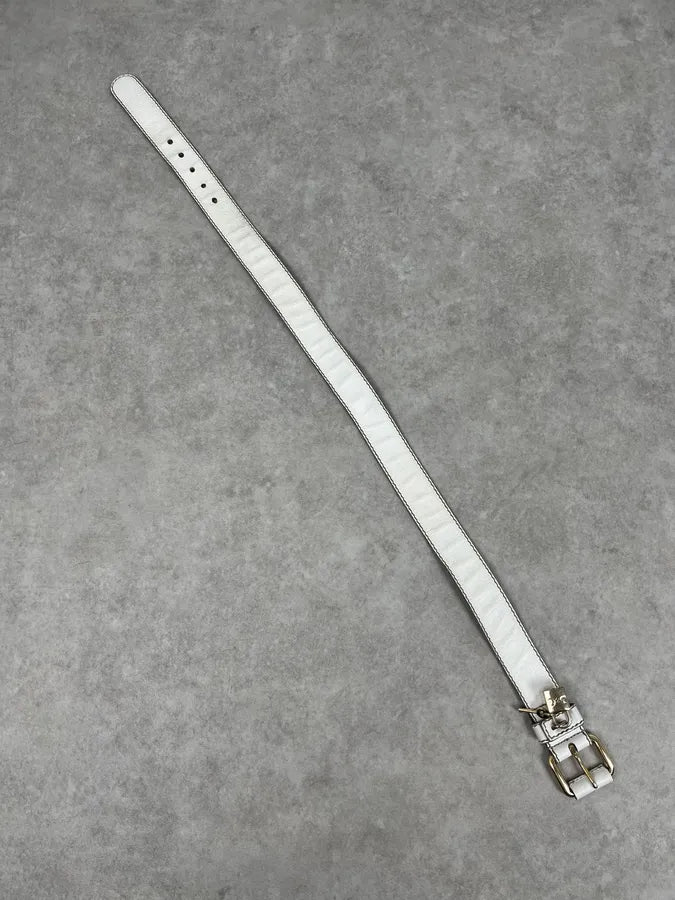 2000s Dolce & Gabbana Lock Buckle White Leather Belt lZTPQpb 8