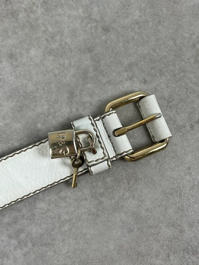 2000s Dolce & Gabbana Lock Buckle White Leather Belt lZTPQpb 4