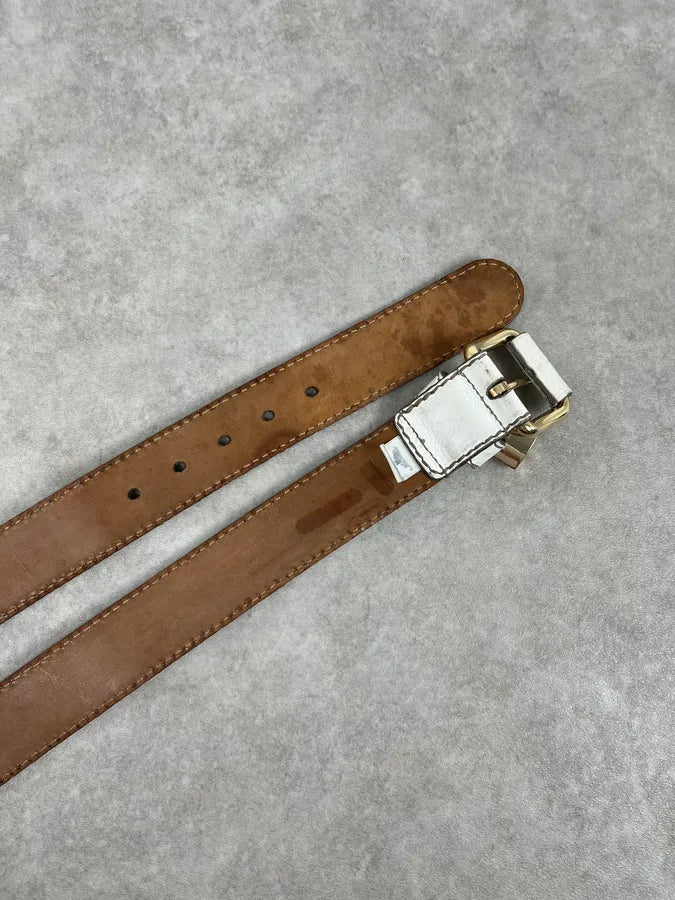 2000s Dolce & Gabbana Lock Buckle White Leather Belt lZTPQpb 3
