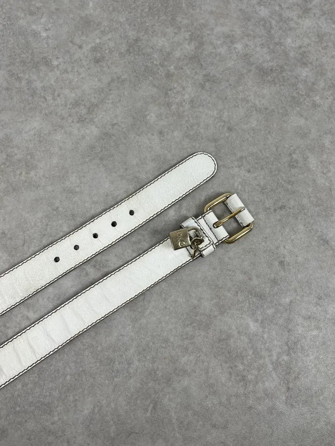 2000s Dolce & Gabbana Lock Buckle White Leather Belt lZTPQpb 2