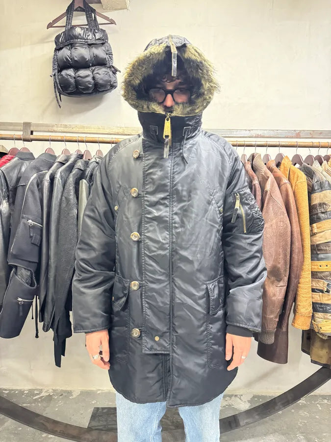 2000s Dolce & Gabbana Long Detachable Hood Black Bomber Jacket (L) vFGJyCJ 1