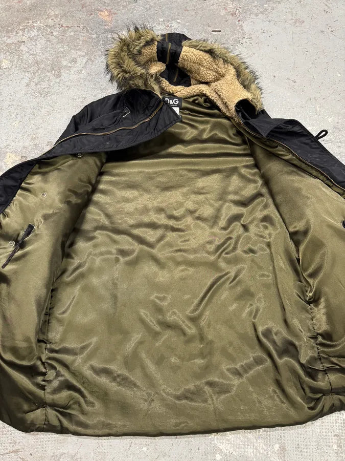 2000s Dolce & Gabbana Long Detachable Hood Black Bomber Jacket (L) vFGJyCJ 8