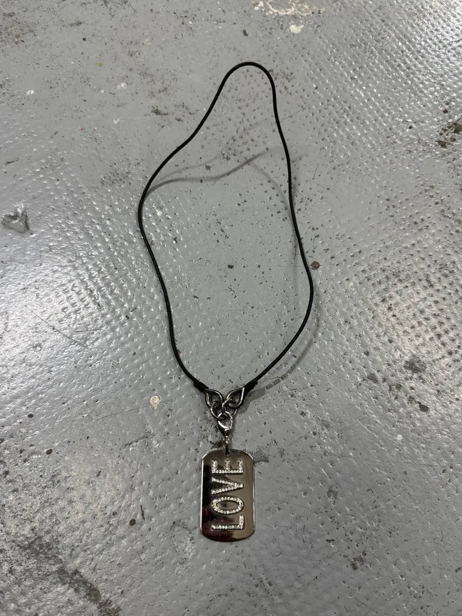 2000s Dolce & Gabbana Love Pave Dog Tag Necklace yaBHOqp 0
