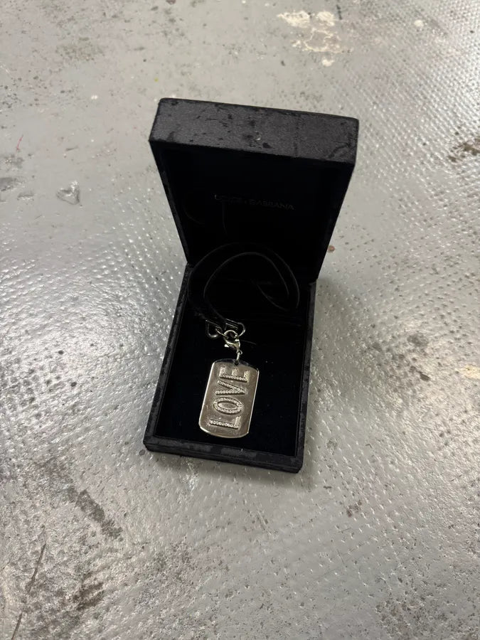 2000s Dolce & Gabbana Love Pave Dog Tag Necklace yaBHOqp 1
