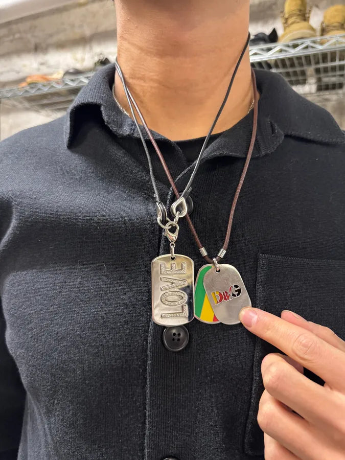 2000s Dolce & Gabbana Love Pave Dog Tag Necklace yaBHOqp 2
