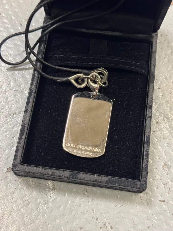 2000s Dolce & Gabbana Love Pave Dog Tag Necklace yaBHOqp 3