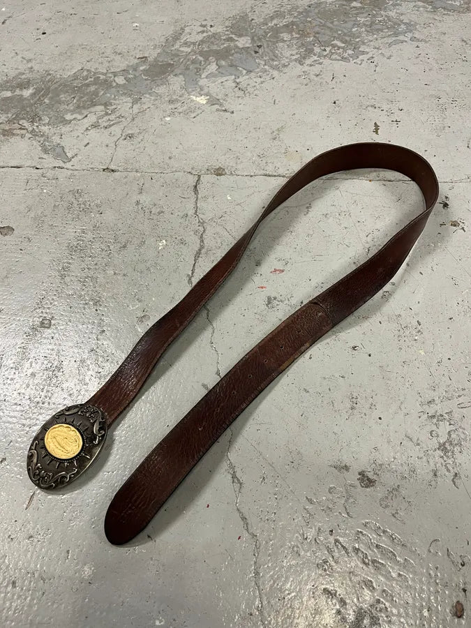 2000s Dolce & Gabbana Maria Ornament Buckle Brown Leather Belt IBUdCez 3