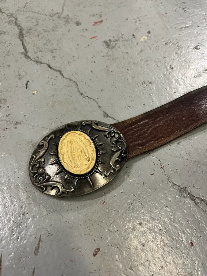 2000s Dolce & Gabbana Maria Ornament Buckle Brown Leather Belt IBUdCez 5