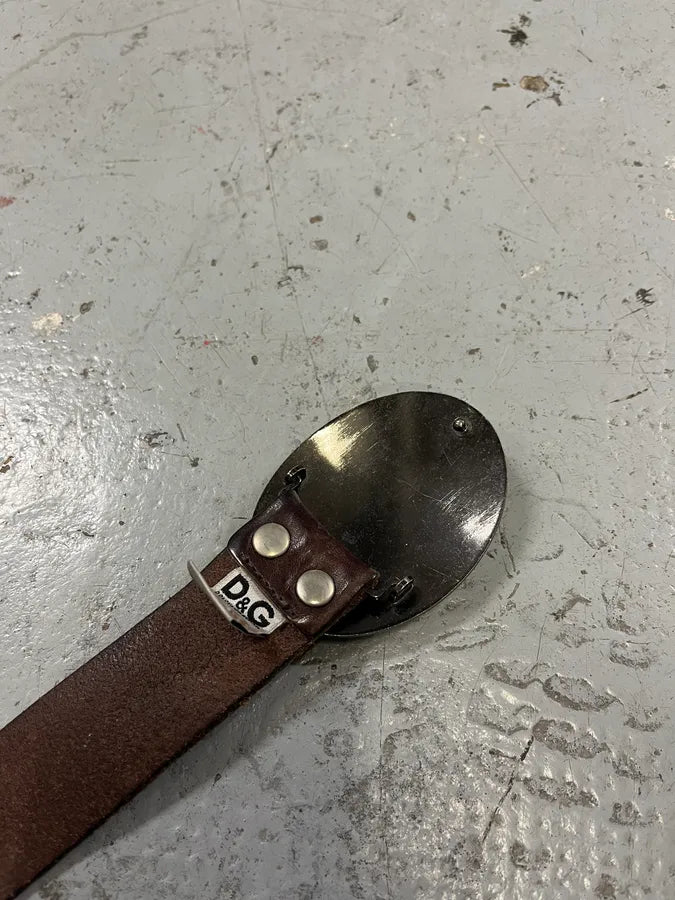 2000s Dolce & Gabbana Maria Ornament Buckle Brown Leather Belt IBUdCez 7