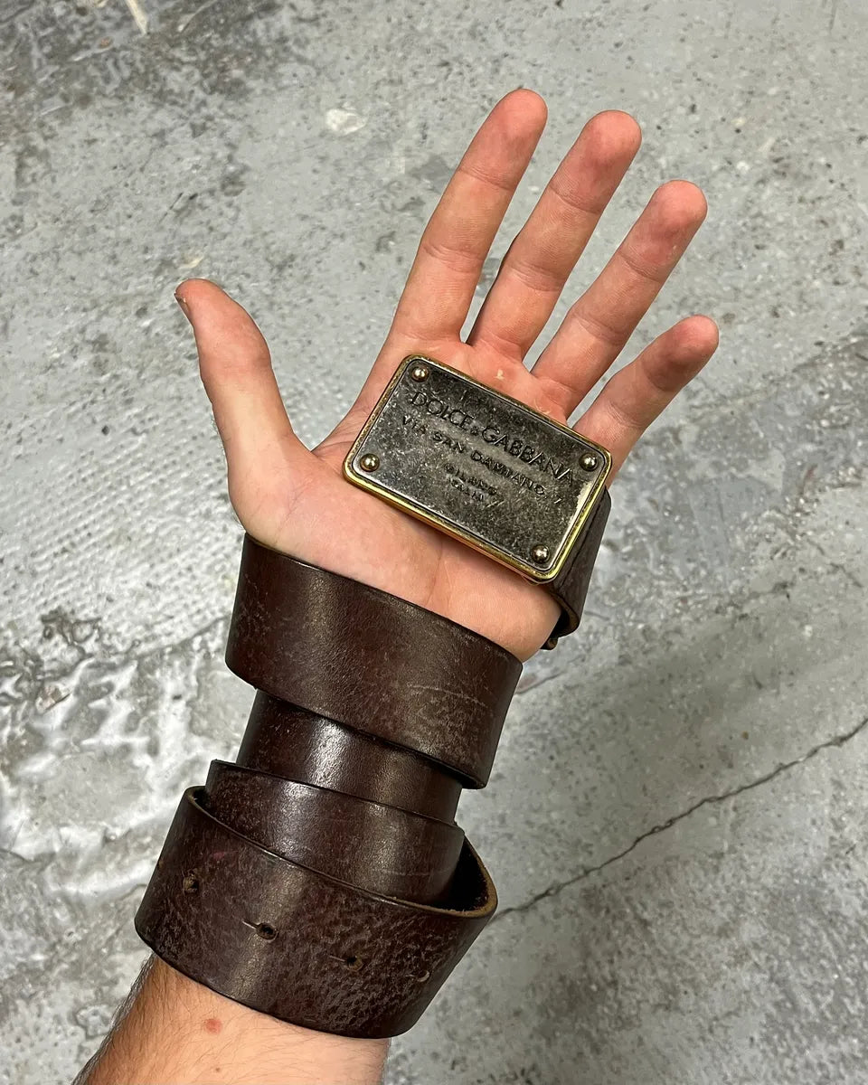 2000s Dolce & Gabbana Milano Buckle Brown Leather Belt jnzSIpN 0