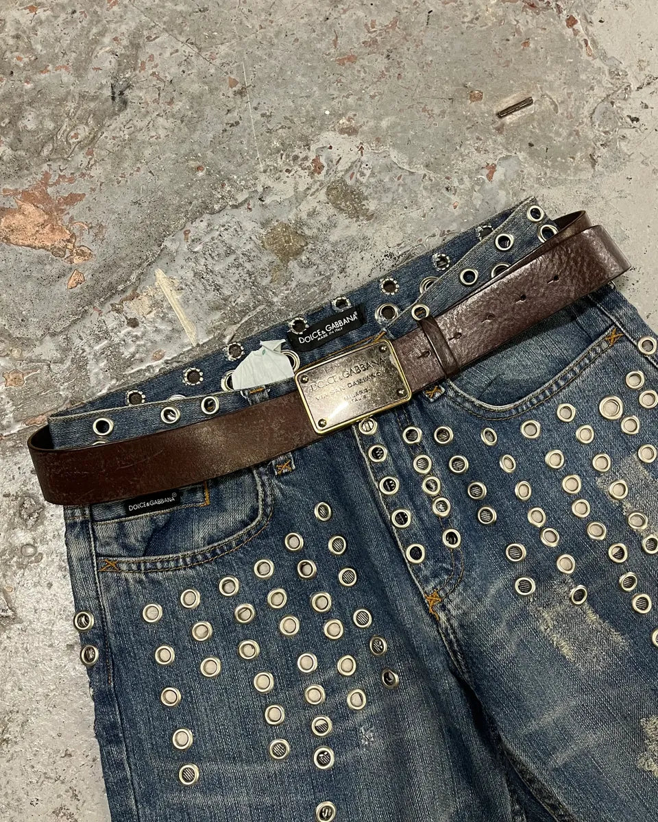 2000s Dolce & Gabbana Milano Buckle Brown Leather Belt jnzSIpN 1