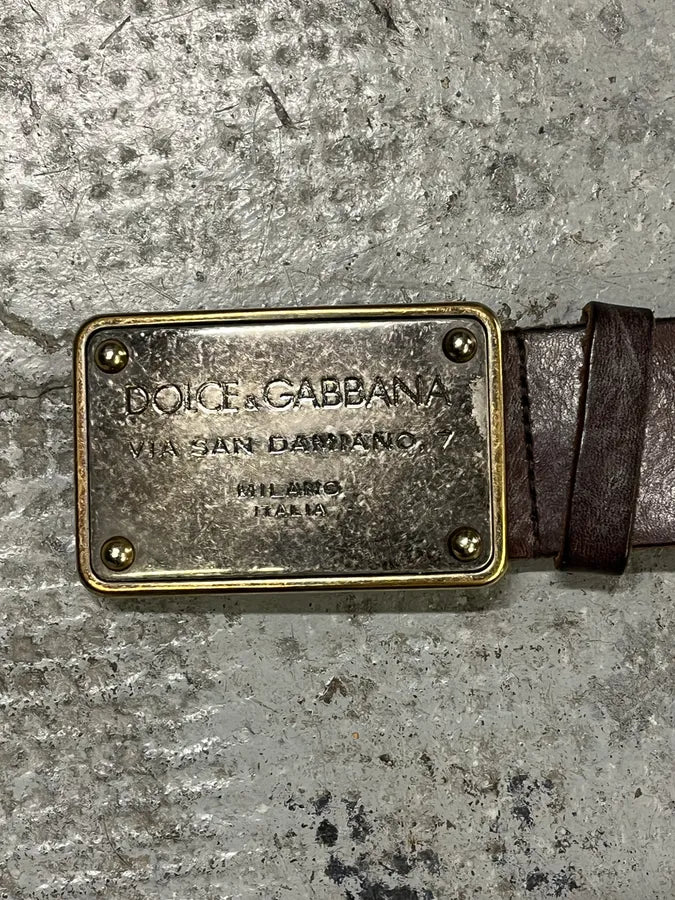 2000s Dolce & Gabbana Milano Buckle Brown Leather Belt jnzSIpN 5