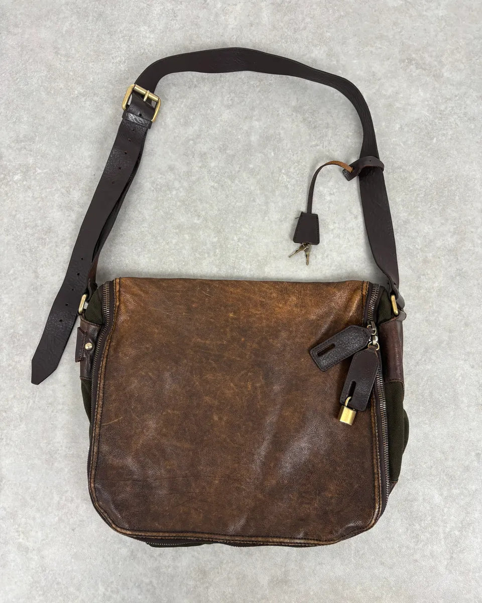 2000s Dolce & Gabbana Military Green Canvas & Brown Leather Shoulder Bag wlkusGR 0