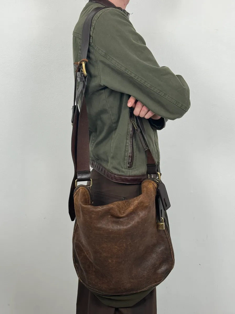 2000s Dolce & Gabbana Military Green Canvas & Brown Leather Shoulder Bag wlkusGR 2