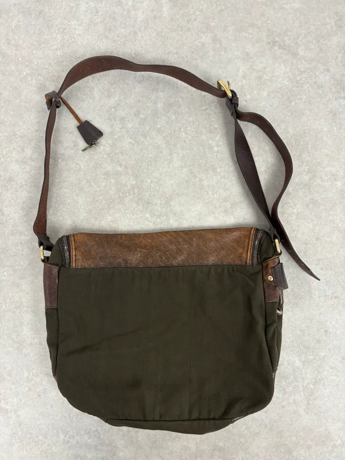 2000s Dolce & Gabbana Military Green Canvas & Brown Leather Shoulder Bag wlkusGR 3