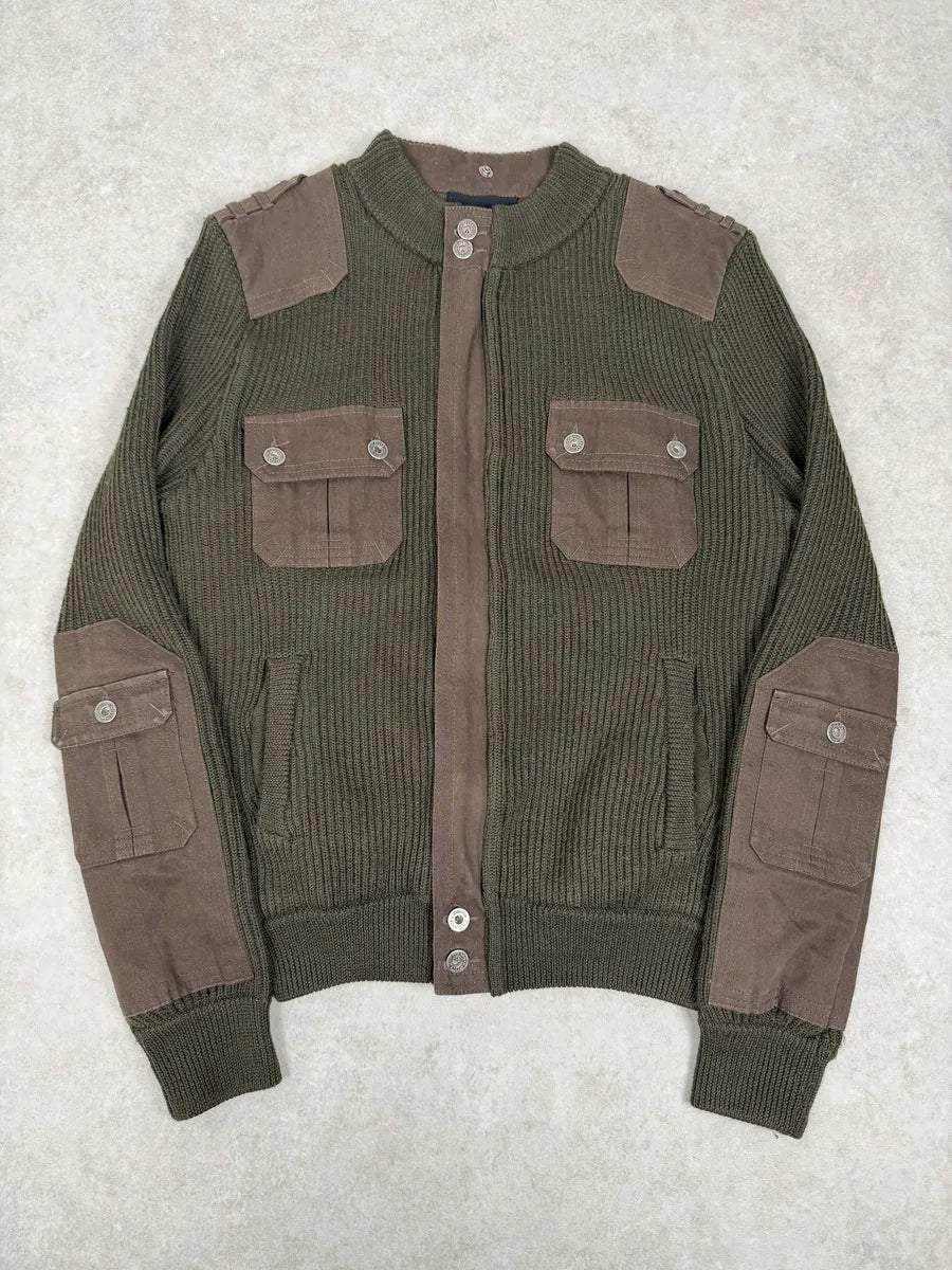 2000s Dolce & Gabbana Military Green Two Tone Cargo Zip-up Sweater heFEHXt 0