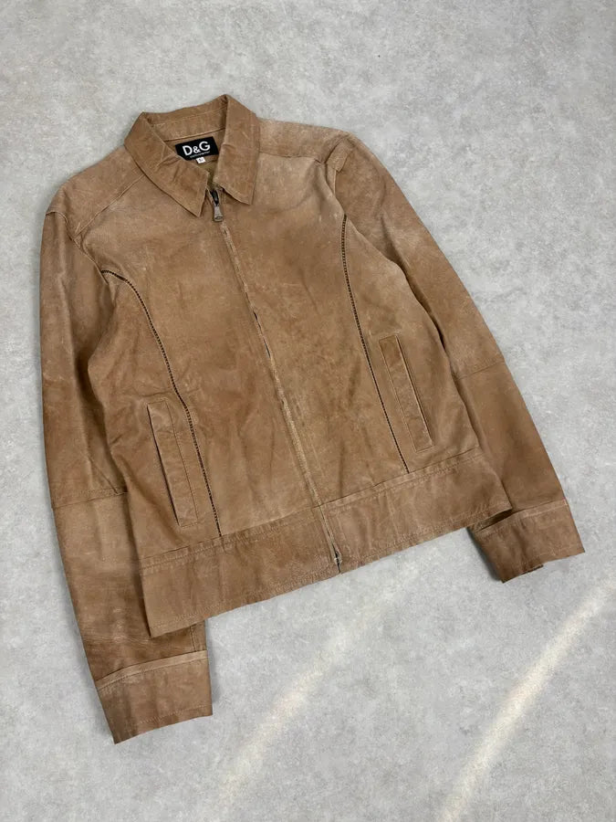 2000s Dolce & Gabbana Minimalist Beige Leather Jacket  wybdIss 3