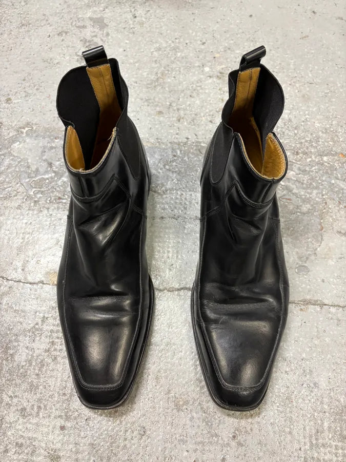 2000s Dolce & Gabbana Minimalist Black Leather Ankle Boots kJTWgfk 1