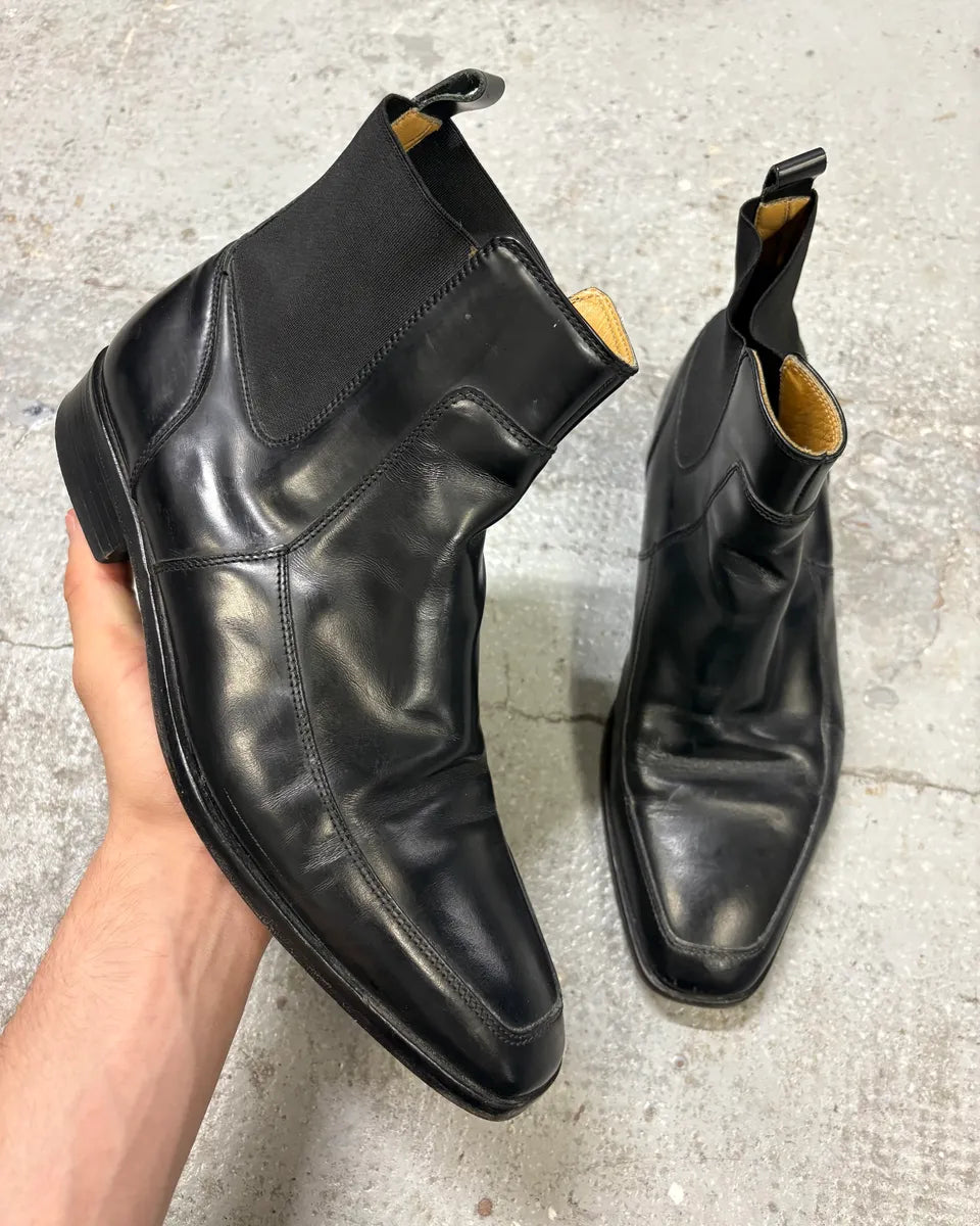 2000s Dolce & Gabbana Minimalist Black Leather Ankle Boots kJTWgfk 0