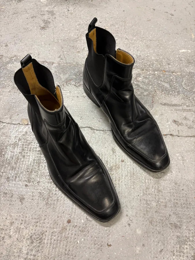 2000s Dolce & Gabbana Minimalist Black Leather Ankle Boots kJTWgfk 3