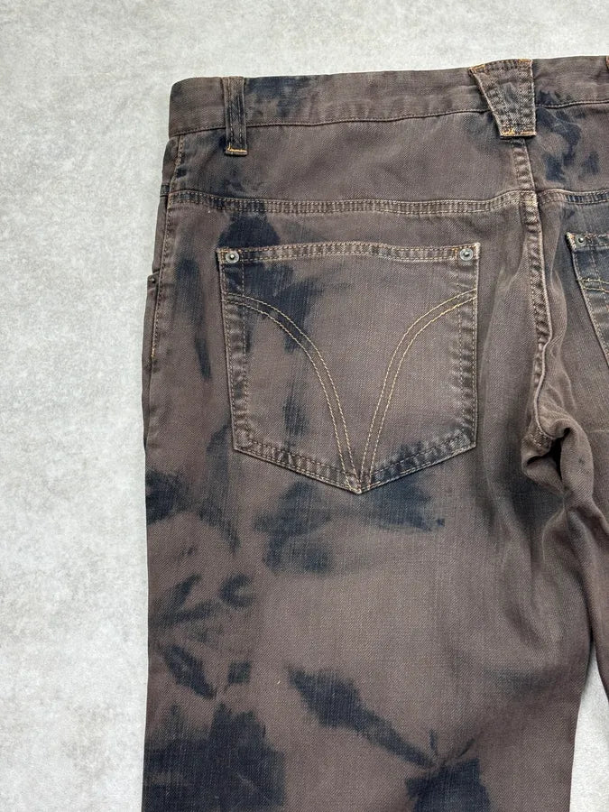 AW2005 Dolce & Gabbana Mottled Brown Tye Dye Denim Jeans  FaYgfvY 7