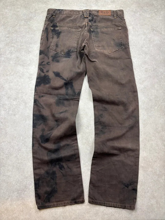 AW2005 Dolce & Gabbana Mottled Brown Tye Dye Denim Jeans  FaYgfvY 5