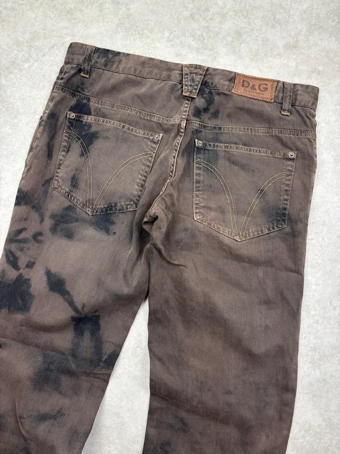 AW2005 Dolce & Gabbana Mottled Brown Tye Dye Denim Jeans  FaYgfvY 6