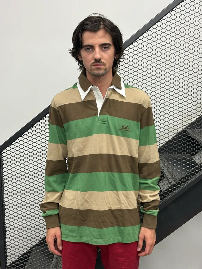 SS2005 Dolce & Gabbana Multi-Color Forest Striped Polo Longsleeve ieJthZB 1