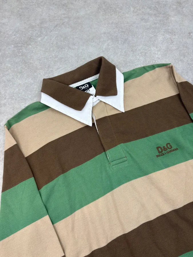 SS2005 Dolce & Gabbana Multi-Color Forest Striped Polo Longsleeve ieJthZB 4