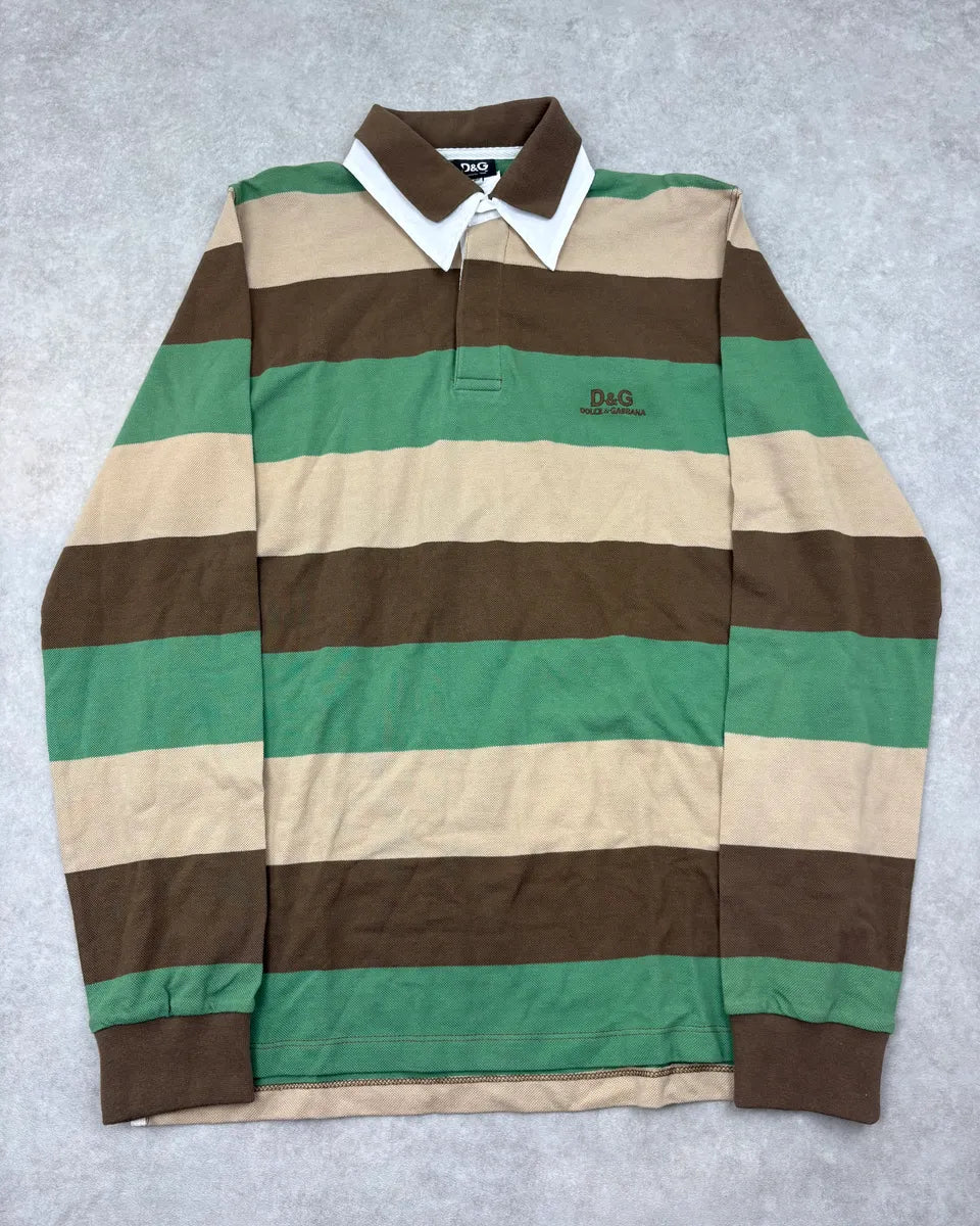 SS2005 Dolce & Gabbana Multi-Color Forest Striped Polo Longsleeve ieJthZB 0