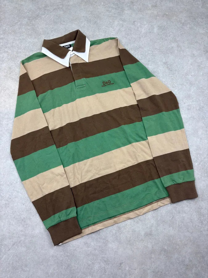 SS2005 Dolce & Gabbana Multi-Color Forest Striped Polo Longsleeve ieJthZB 3