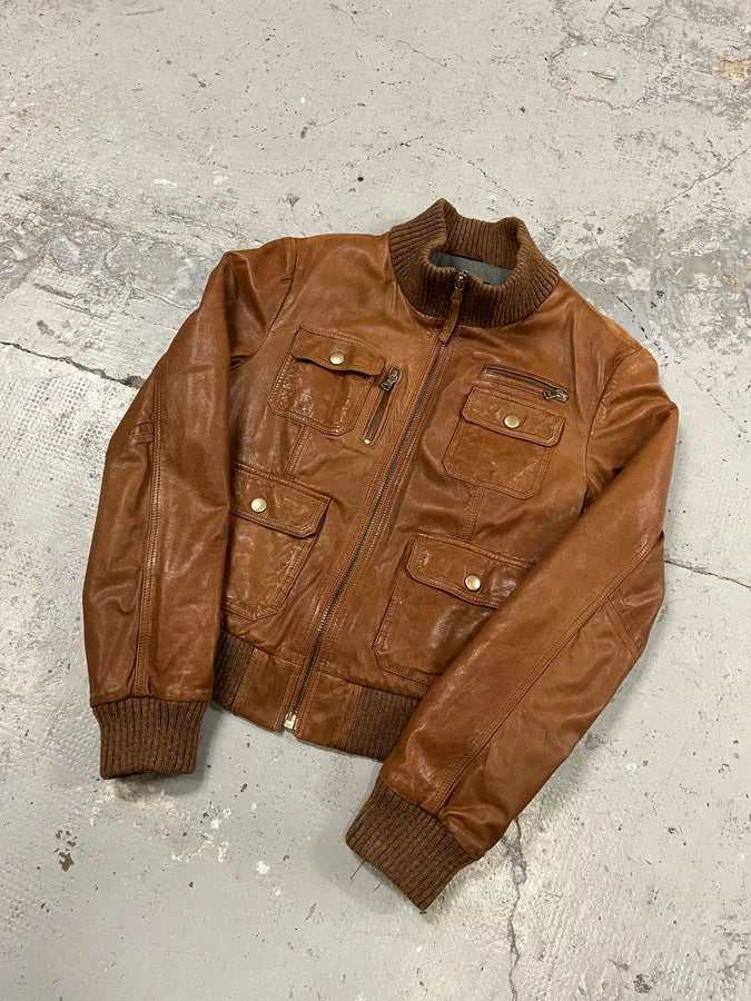 2000s Dolce & Gabbana Multi Pockets Brown Leather Jacket fnyJUHl 3