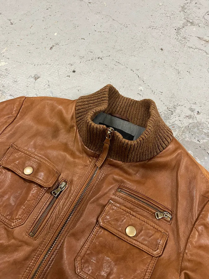 2000s Dolce & Gabbana Multi Pockets Brown Leather Jacket fnyJUHl 4