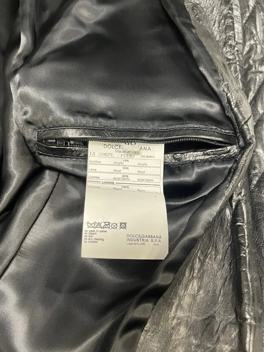 2000s Dolce & Gabbana Multi Zip Black Goatskin Leather Distressed Rebel Jacket (M/L) 10