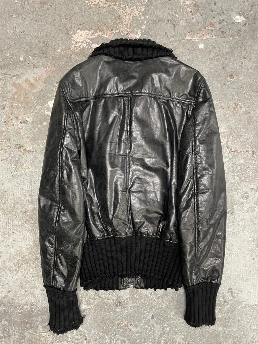 2000s Dolce & Gabbana Multi Zip Black Goatskin Leather Distressed Rebel Jacket (M/L) 2