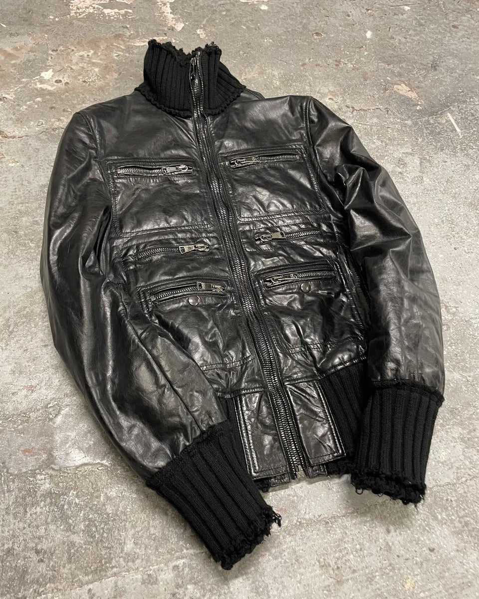 2000s Dolce & Gabbana Multi Zip Black Goatskin Leather Distressed Rebel Jacket (M/L) 3