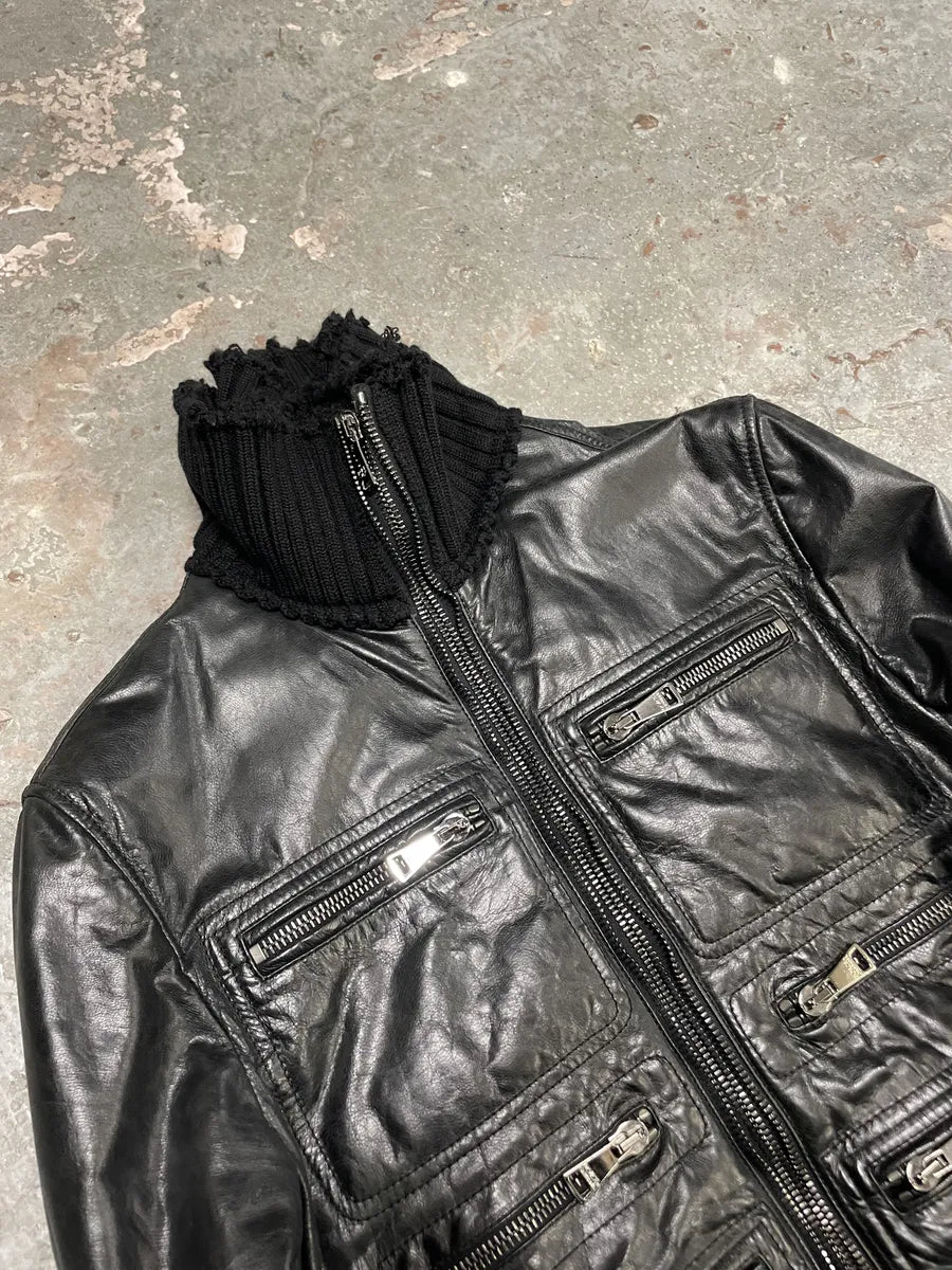 2000s Dolce & Gabbana Multi Zip Black Goatskin Leather Distressed Rebel Jacket (M/L) 5