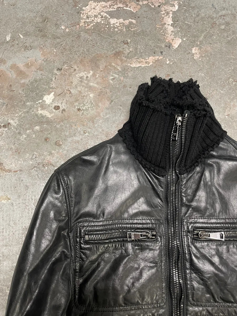 2000s Dolce & Gabbana Multi Zip Black Goatskin Leather Distressed Rebel Jacket (M/L) 6