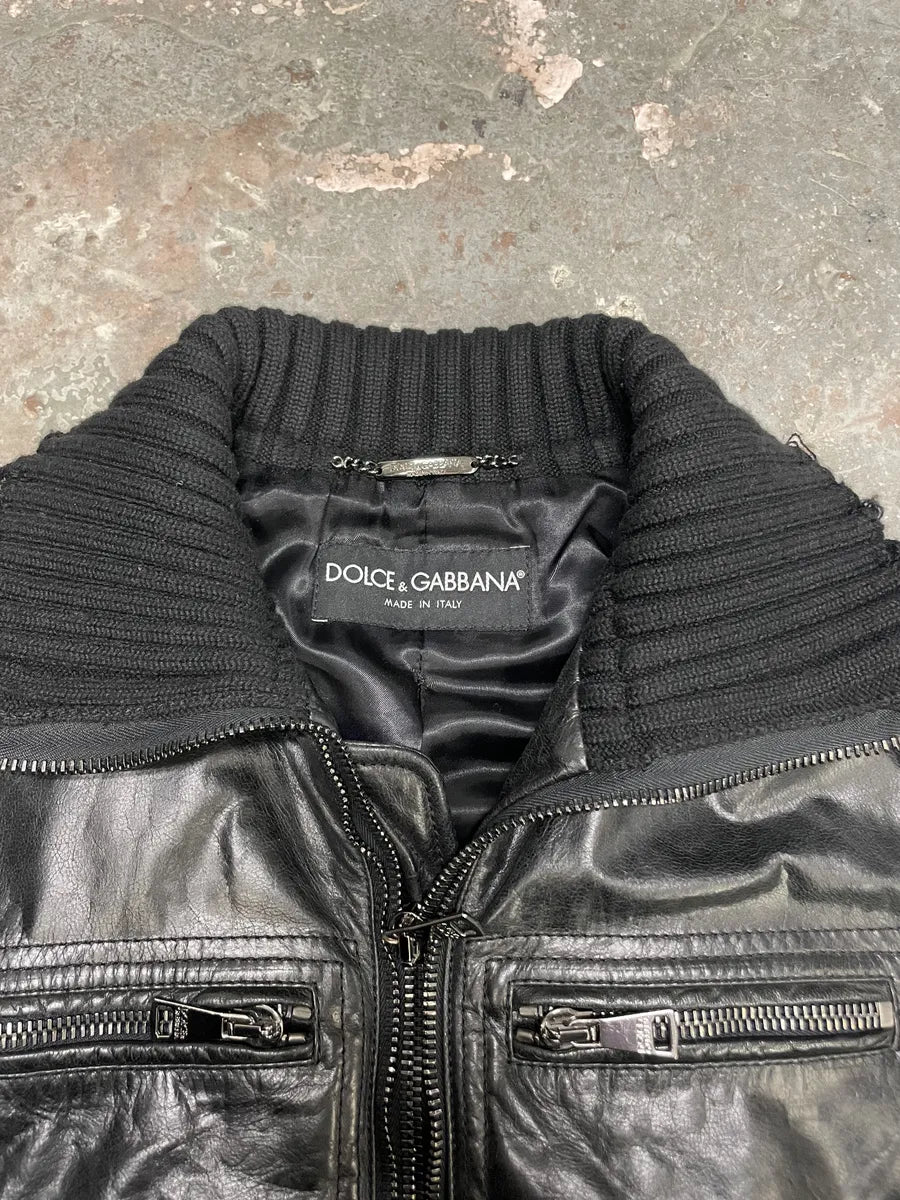 2000s Dolce & Gabbana Multi Zip Black Goatskin Leather Distressed Rebel Jacket (M/L) 8
