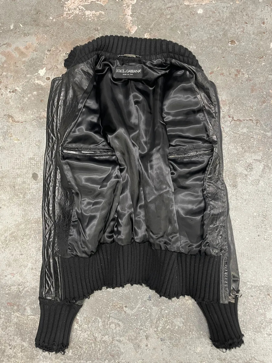 2000s Dolce & Gabbana Multi Zip Black Goatskin Leather Distressed Rebel Jacket (M/L) 9
