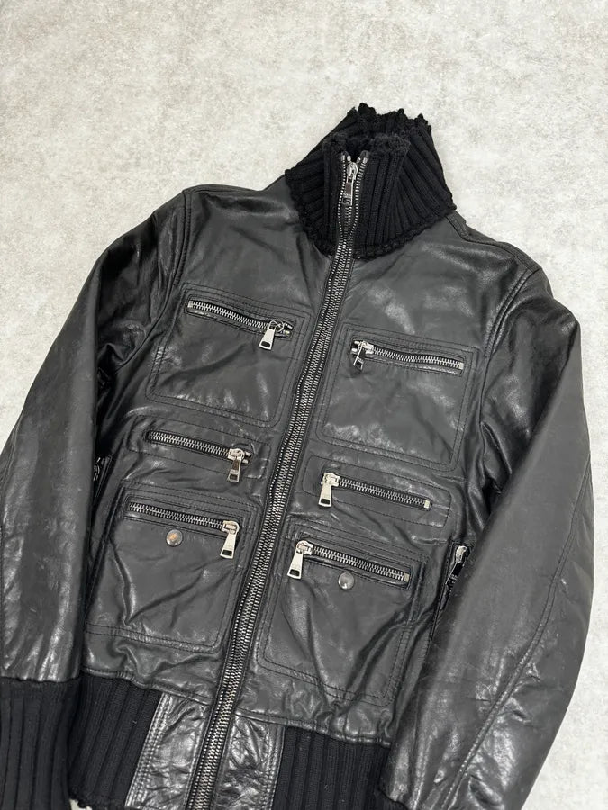 2000s Dolce & Gabbana Multi-Zip Black Leather Distressed Jacket hQvJfrb 4