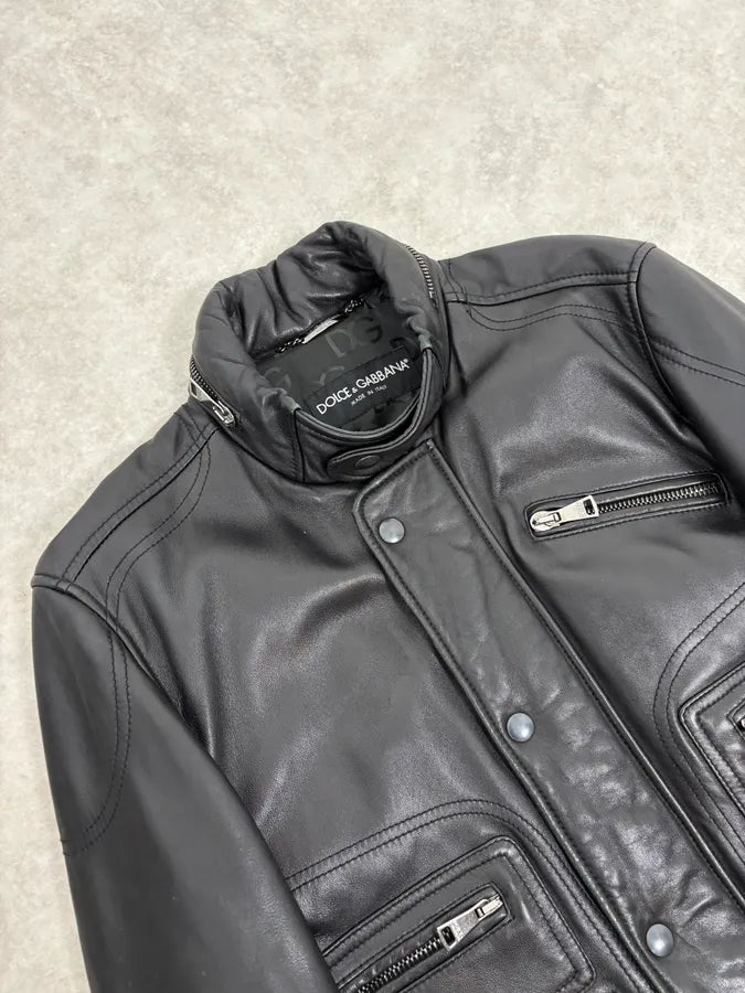 2010s Dolce & Gabbana Multi Zip Black Sheep Leather Jacket GGQHVIo 4