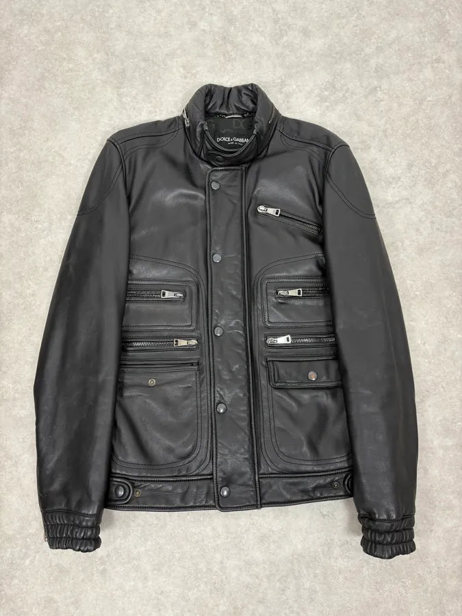 2010s Dolce & Gabbana Multi Zip Black Sheep Leather Jacket GGQHVIo 2
