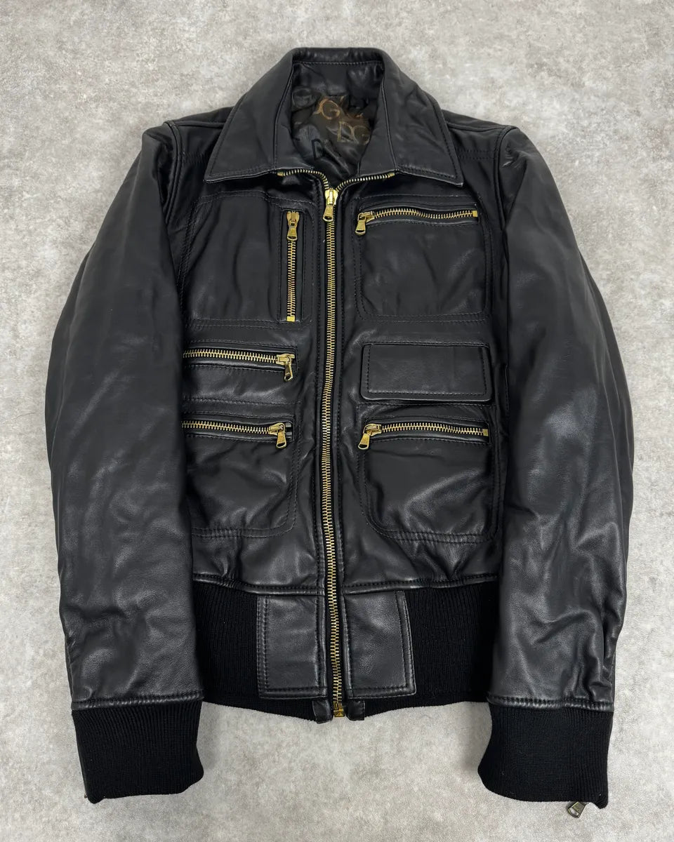 2000s Dolce & Gabbana Multi-Zip Black Leather Jacket tqviTIw 0